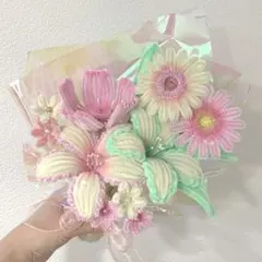 枯れないお花　モールフラワー　ハンドメイド　花束　ブーケ　ランダムカード付き