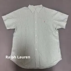 Ralph Lauren ラルフローレン 半袖シャツ L 緑　白ストライプ　刺繍