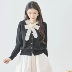 ニット セーター ボウタイハートボタンニット