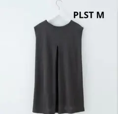 PLST ハイゲージリネンブレンドバックタックニット 黒　M