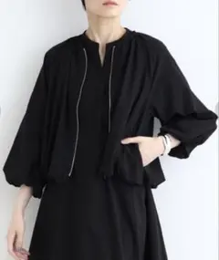 【未使用タグ付き】INDIVI サッカーチェックブラウスブルゾン ブラック