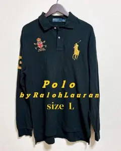 ポロ バイ ラルフローレン 長袖ポロシャツ L ブラック ビッグポニー 刺繍ロゴ
