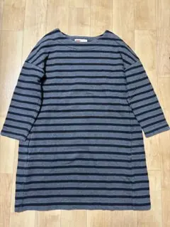 トラディショナルウェザーウエア 秋冬厚手ボーダーチュニック 黒グレー XS