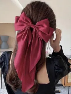 ヘアアクセサリー ビックリボン レッド バレッタ 髪留め