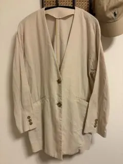 麻綿ジャケットSENSEOFPLACEセンスオブプレイスライトベージュノーカラー