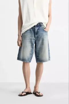 ZARA バギーフィット　デニムバミューダパンツ　36