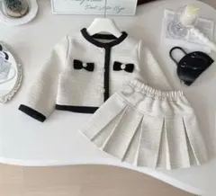 キッズ入学式スーツ2点セット110卒園式ホワイト白ツイード女の子リボン