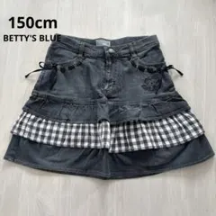 美品　BETTY'S BLUE　150cm スカート　デニム　チェック　フリルのサムネイル
