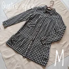 チュニックブラウス　シャツ　黒白チェック　裏表コットン　M 優しい肌触り