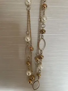 パール　ゴールド　2連ネックレス　美品　ロングネックレス
