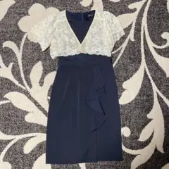 ネイビー レーストップス付き パーティードレス