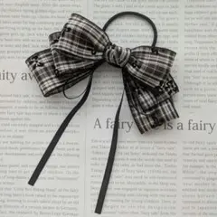 リボン　ヘアゴム♡ふんわり　大きめ　たらりん　可愛い♡チェック茶♡ハンドメイド