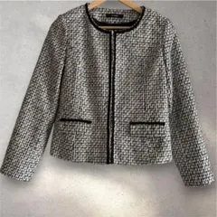 SHOO・LA・RUE ツイード ノーカラージャケット M ホック 白黒