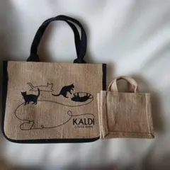 ジュートバッグ 2点セット　KALDI(猫柄)　無印良品(ミニ)のサムネイル