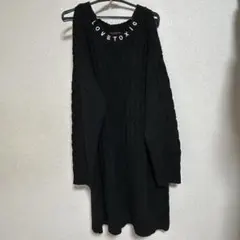 子供　ニットワンピ　オフショル　黒　ブラック　ラブトキ