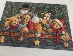 クロスステッチ刺繍 完成品 クリスマスくまちゃん