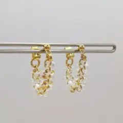 チェコビーズ フープピアス クリア GD