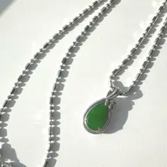 シルバー 緑色石 ペンダントネックレス 約21センチ シンプル ヴィンテージ