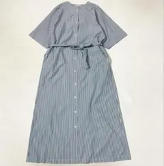 未使用 アフタヌーンティー バンセルクールストライプリボン付きシャツワンピース
