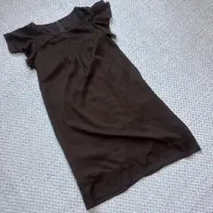 ブラウン レース切り替え ひざ丈ワンピース