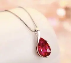 深紅の輝きルビーダイヤモンドペンダント３ctネックレスＳ925プラチナ仕上新品
