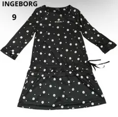 INGEBORG 9号 花柄 ドット柄 七分袖 ティアード 膝丈 ワンピース 黒のサムネイル