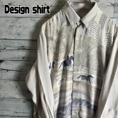 VINTAGE　美品　柄シャツ　ポリシャツ　風景 アート柄　メンズM