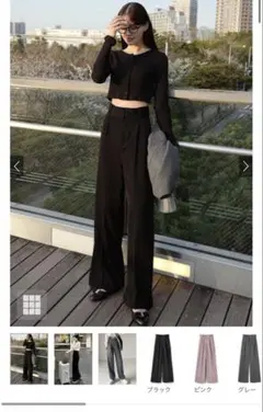 センタープレスワイドタックロングパンツ S ブラック gm615