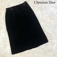 Christian Dior レーヨン ミモレ丈 ベルベット タイトスカート 黒のサムネイル
