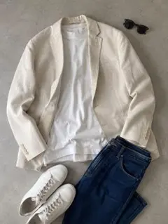 ZARA MAN テーラードジャケット リネン混　アイボリー 50 春夏 大きめのサムネイル