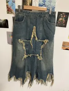 【未使用】デニムスカート 星型 切り抜き(タグ付き)