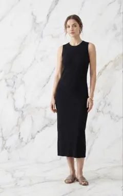 DISCOAT リブニットワンピース 黒 ノースリーブ ロングワンピ きれいめ