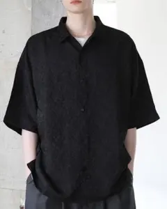ETELIO 総柄ジャガードワイドドレープ半袖シャツ ブラック 黒