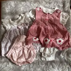 赤いチェック柄ワンピースとトップスセット 80