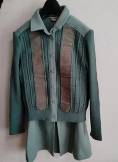 【訳あり】グリーン　ニット　ブルゾン　セットアップ　スーツ　13号