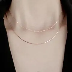 2連チェーンネックレス　チョーカー　ピンクサージカルステンレス　上品　金アレ