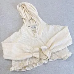 フォルクシー　シアーフリルクロップド丈半袖フーディーブラウス　フリー　アイボリー