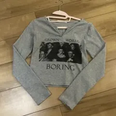 GROWN-WORLD BORING プリント 長袖カットソー グレー