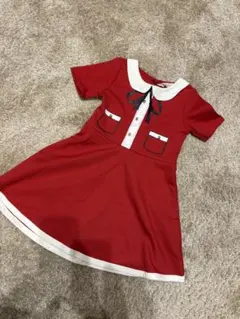 赤い襟付き半袖ワンピース　サンタ