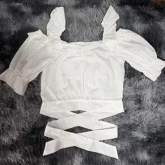 ホワイト クロップドトップ L フリル袖