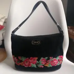 FEILER 花柄刺繍 ハンドバッグ 黒