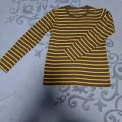 良品計画 茶色と黄色のストライプ 長袖カットソー 長袖Tシャツ