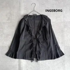 美品✨ INGEBORG リネン混 フリル ブラウス カーディガン 黒 Sのサムネイル