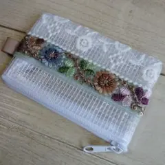 【夏限定販売】インド刺繍リボンのミニポーチ　10cmファスナー