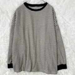 ボーダー長袖ニット　黒白 F ナチュラル　コットン　ゆったり　定番　シンプル