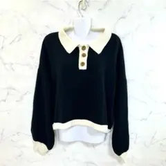 CHIP CLIP ニットセーター クロップド丈 ブラック　アイボリー