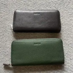 レザー長財布 ブラック グリーン