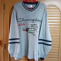 Champion グレー Vネック トレーナーL