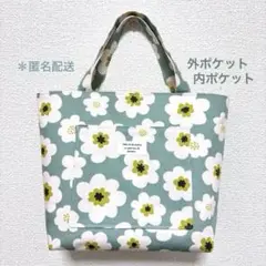北欧　ナチュラルフラワー　ハンドメイド　トートバッグ　ランチトート　ランチバッグ