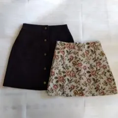 レディース　SHEIN花柄ミニスカート 　FUN黒スエードスカート